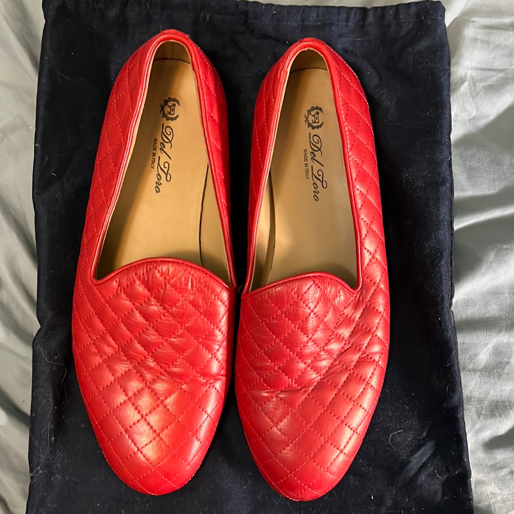 Del Toro Red Leather Quilted Slippers